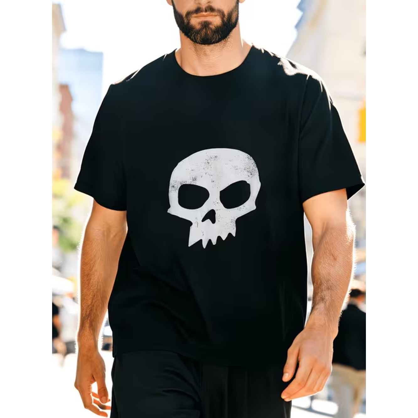Mens Skull Print Black T Shirt - Street Fashion Outfit For Men review and price