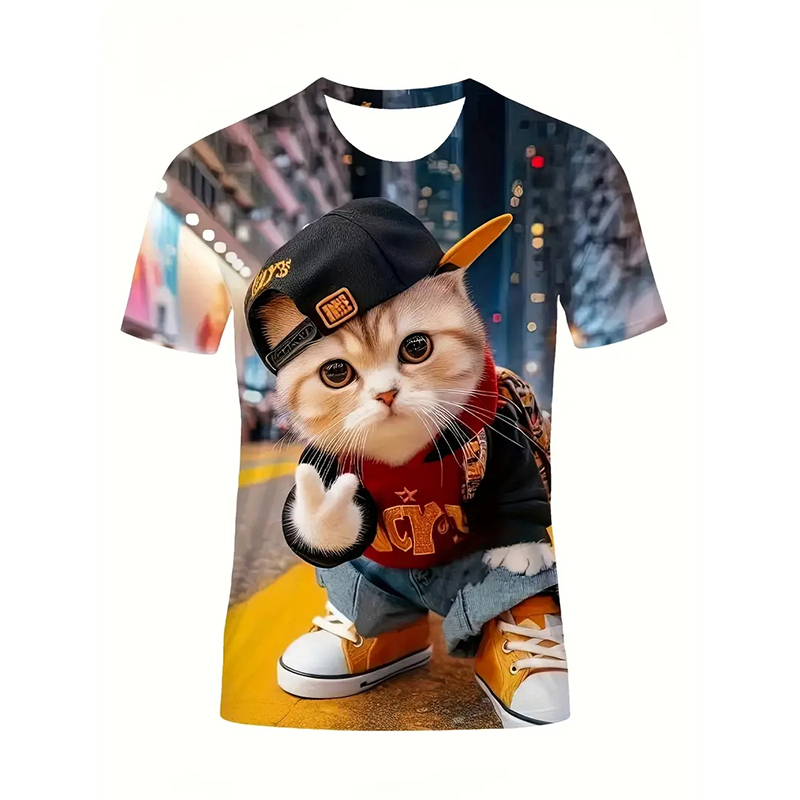 Cat Pattern Funny T-shirt Men' - Street Fashion Of Japan review and price