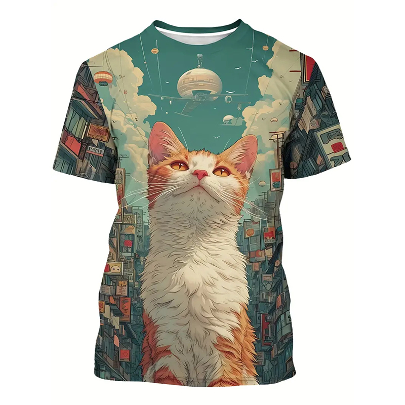 Cat Pattern Funny T-shirt Men' - Street Fashion Of Japan review and price