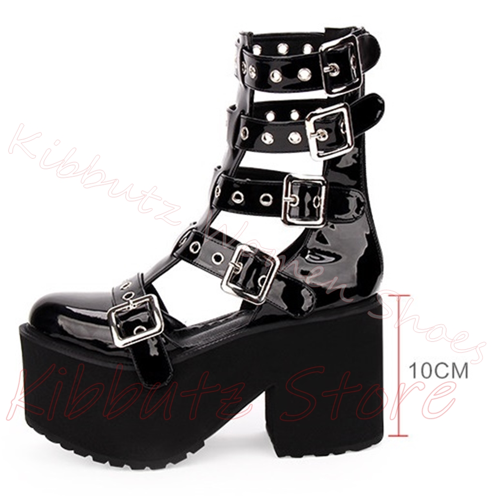 Multi Buckle Cutout Sandals Pl - Street Fashion Goth review and price